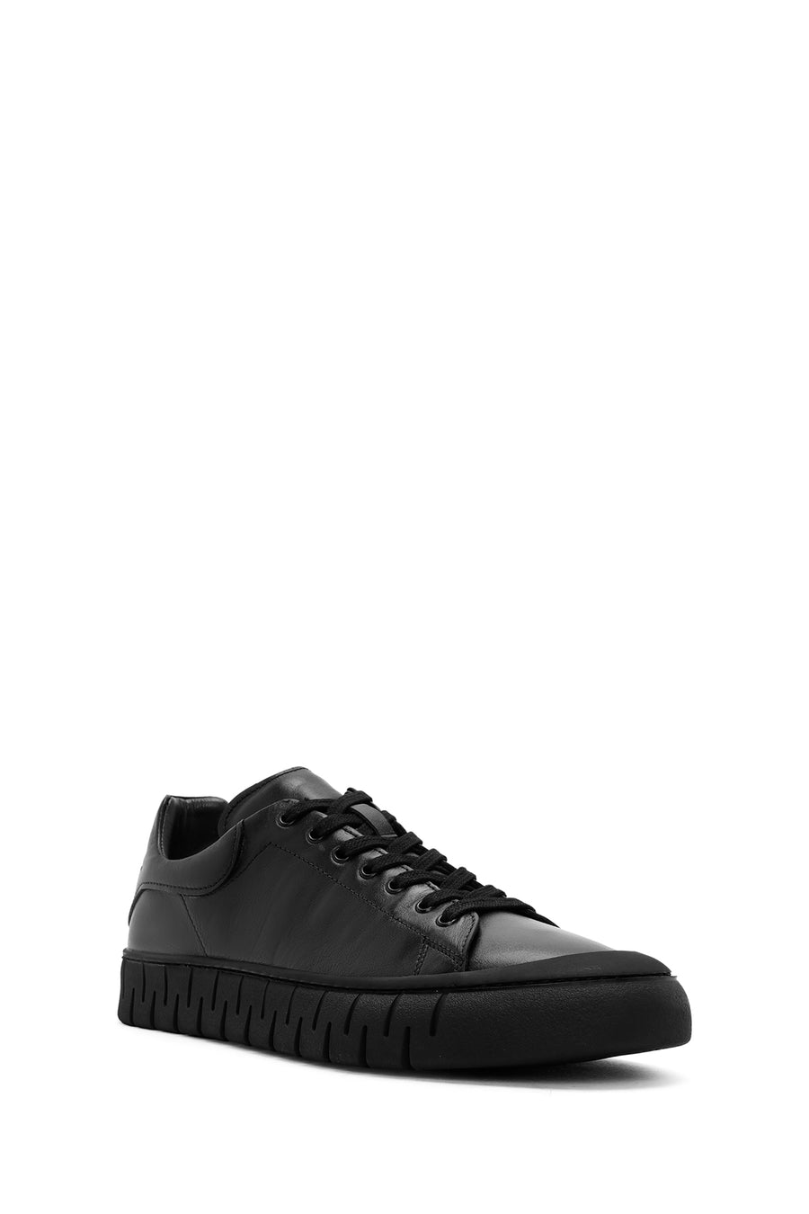 Erkek Siyah Bağcıklı Deri Sneaker