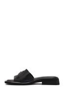 Women's Black Buckle Leather Slippers | Derimod