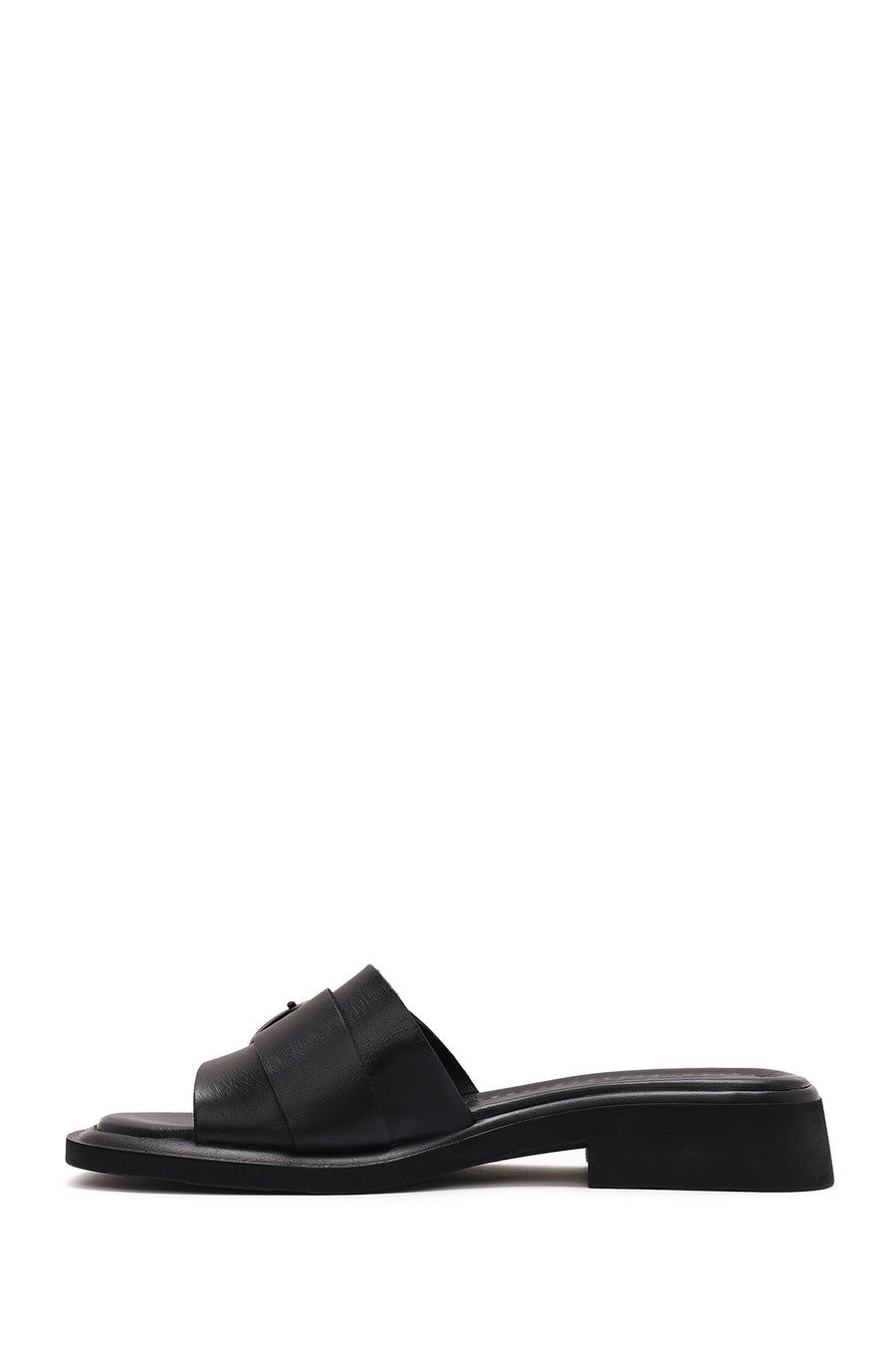 Women's Black Buckle Leather Slippers