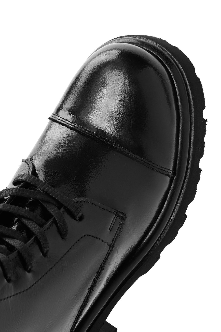 Women's Black Lace-Up Zippered Thick-Soled Leather Boots