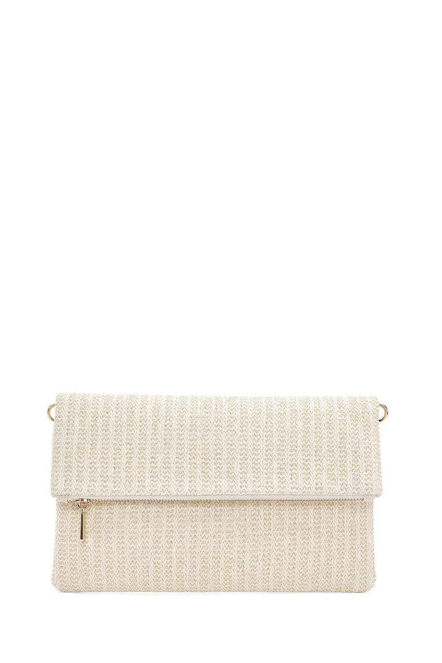 Women's Cream Long Chain Strap Straw Clutch Bag