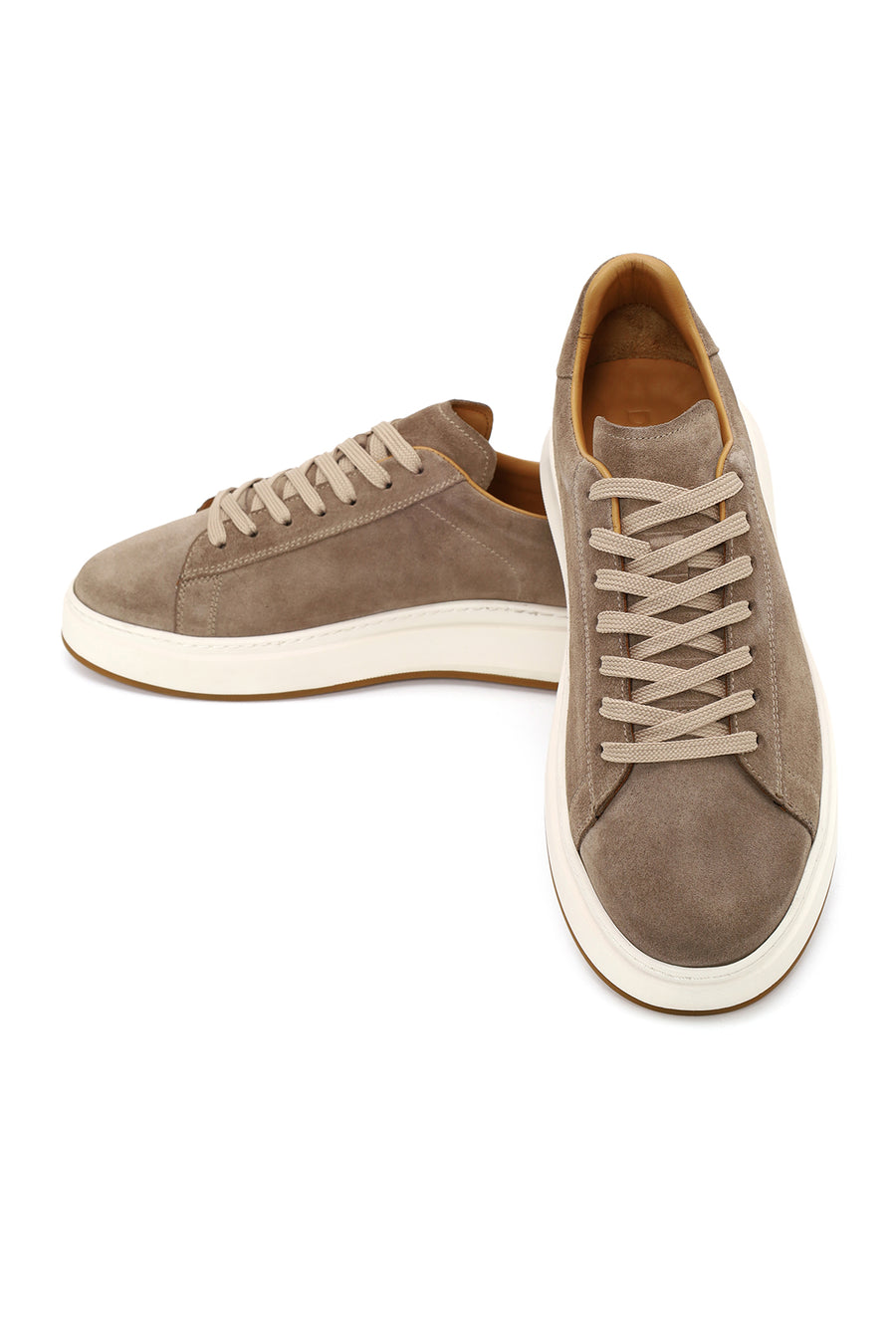 Male Beige Lace-Up Thick-Soled Suede Leather Sneaker