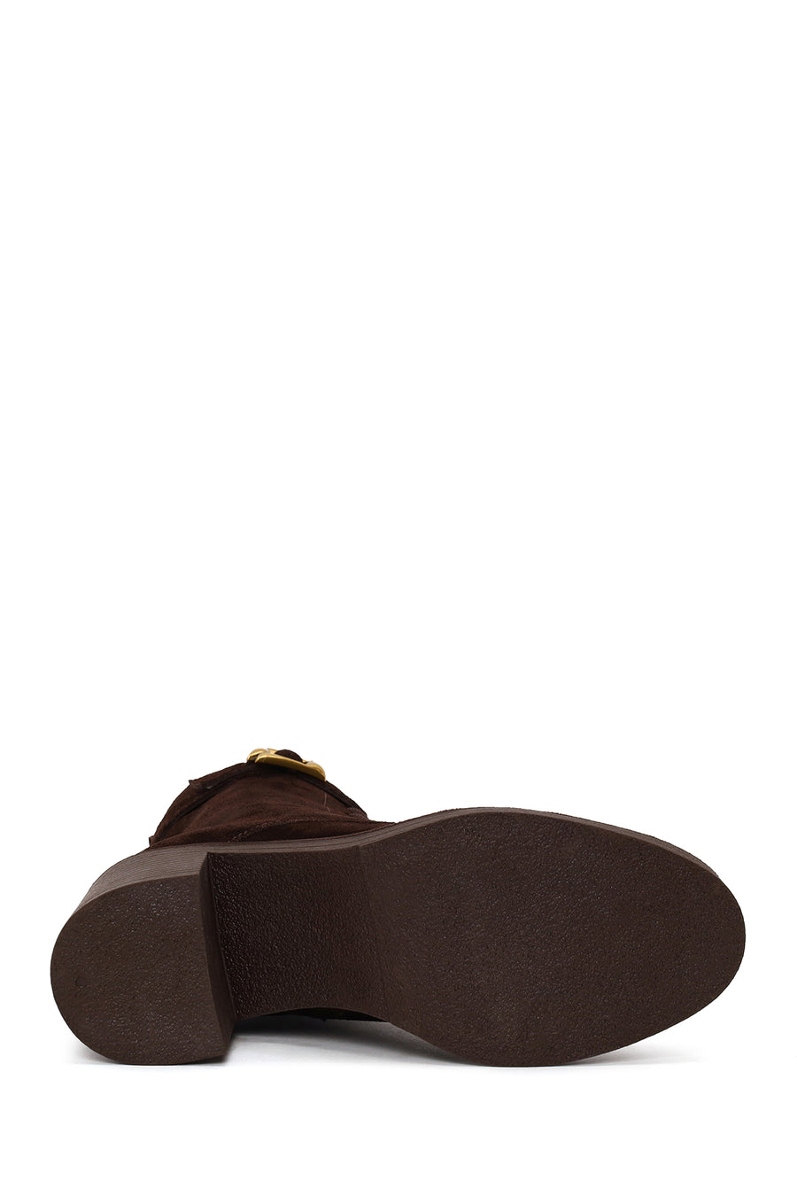 Woman Brown Zip Closure Chunky Heeled Suede Combat Boots