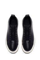 Erkek Siyah Bağcıklı Deri Sneaker | Derimod
