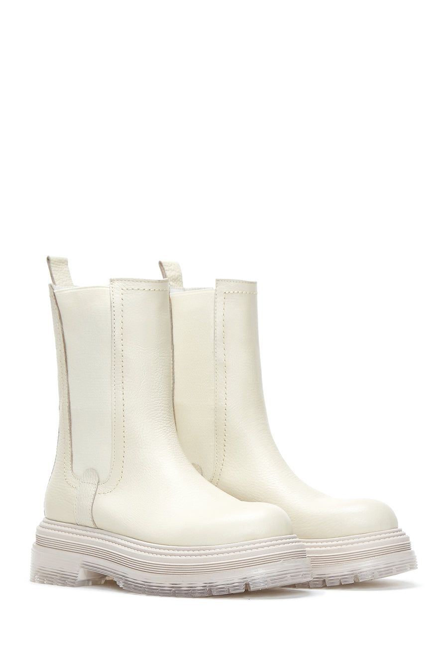 Women's Cream Leather Chelsea Boots