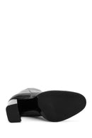 Woman Black Zippered High Thick Heel Patent Leather Leather Boat | Derimod