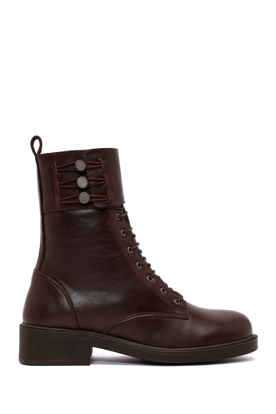 Woman Brown Zip Closure Thick-Soled Leather Combat Boots WF410024DV | Derimod