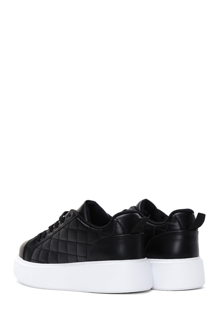 Women's Black Lace-Up Quilted Sneakers