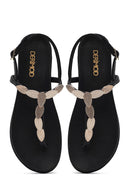 Women's Black Buckle Thong Leather Sandals | Derimod