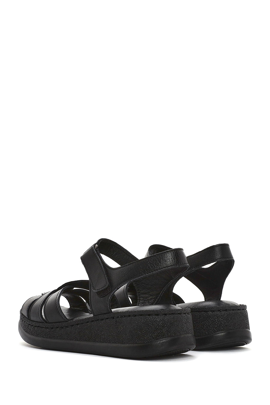 Women's Black Ankle Strap Chunky Sole Leather Comfort Sandals