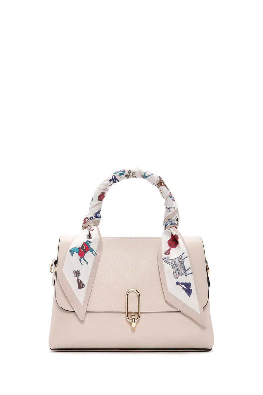 Women's Cream Long Strap Handbag with Accessory Detail