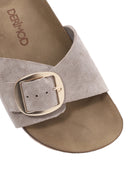 Women's Mink Buckled Suede Leather Slippers | Derimod