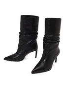 Woman Black Thin High-Heeled Leather Boots | Derimod