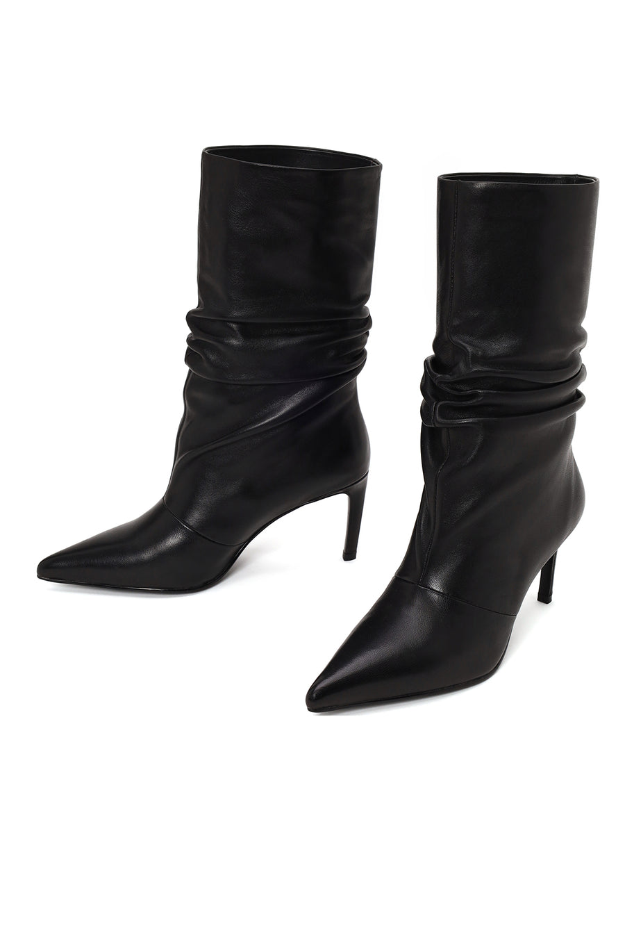 Woman Black Thin High-Heeled Leather Boots