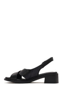 Women's Black Ankle Buckle Low Heel Leather Sandals | Derimod