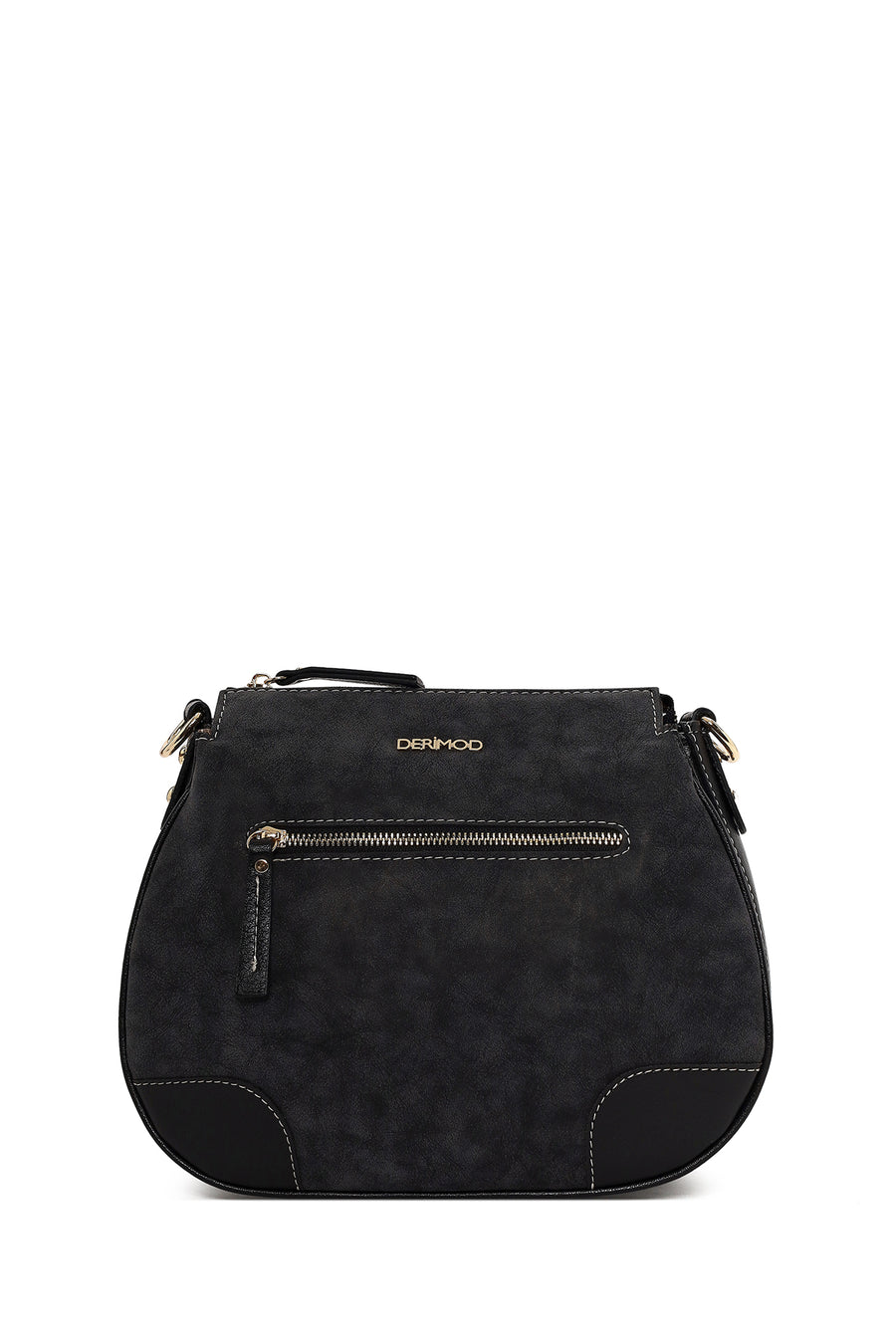 Woman Black Long-Strap Nubuck Crossbody Bag