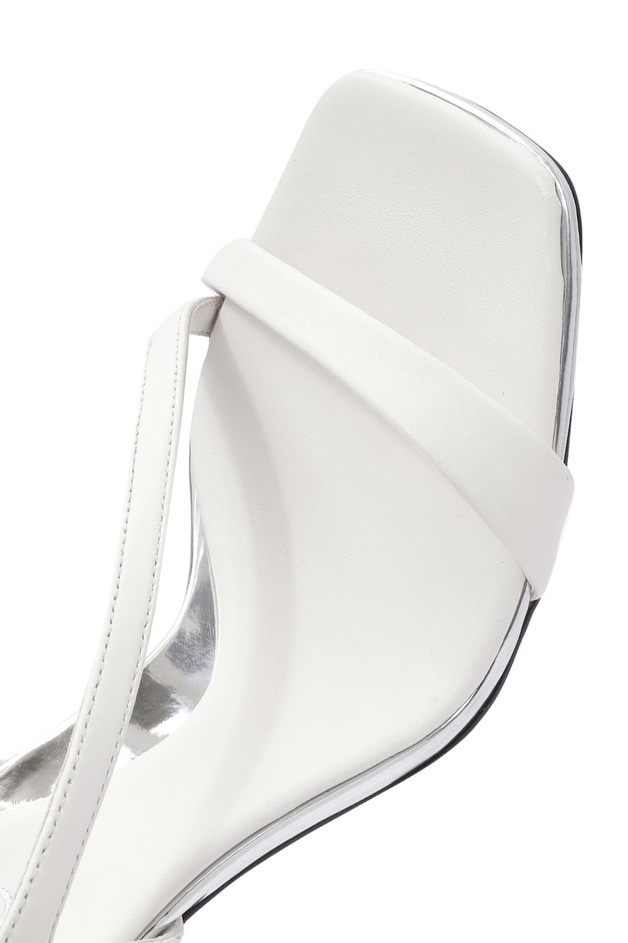Women's White Ankle Strap Leather Thin High Heel Sandals