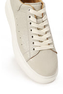 Male White Lace-Up Chunky Sole Patterned Leather Sneakers | Derimod