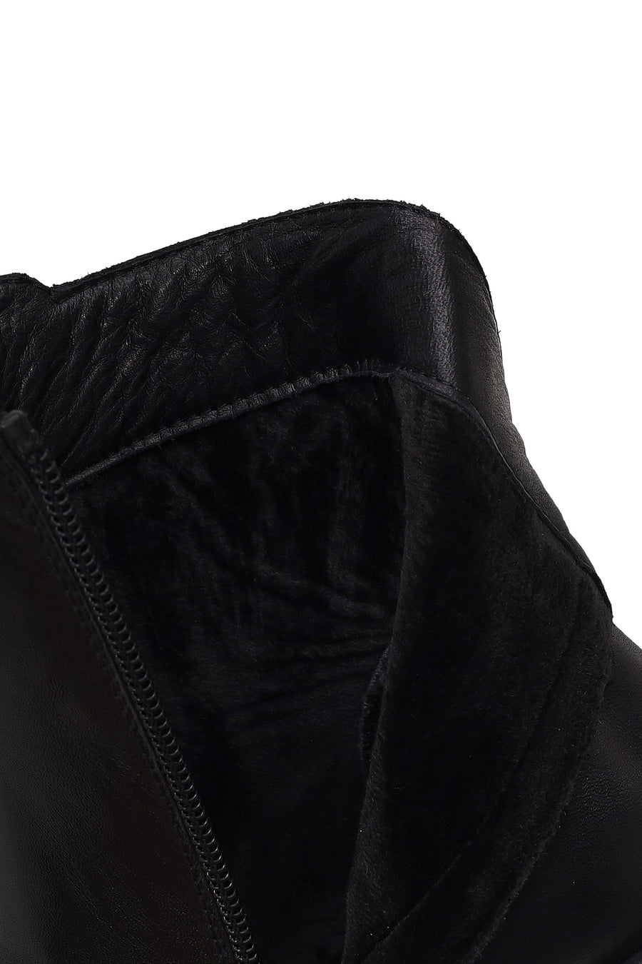 Woman Black Zip Closure Short Thick-heeled Leather Boots