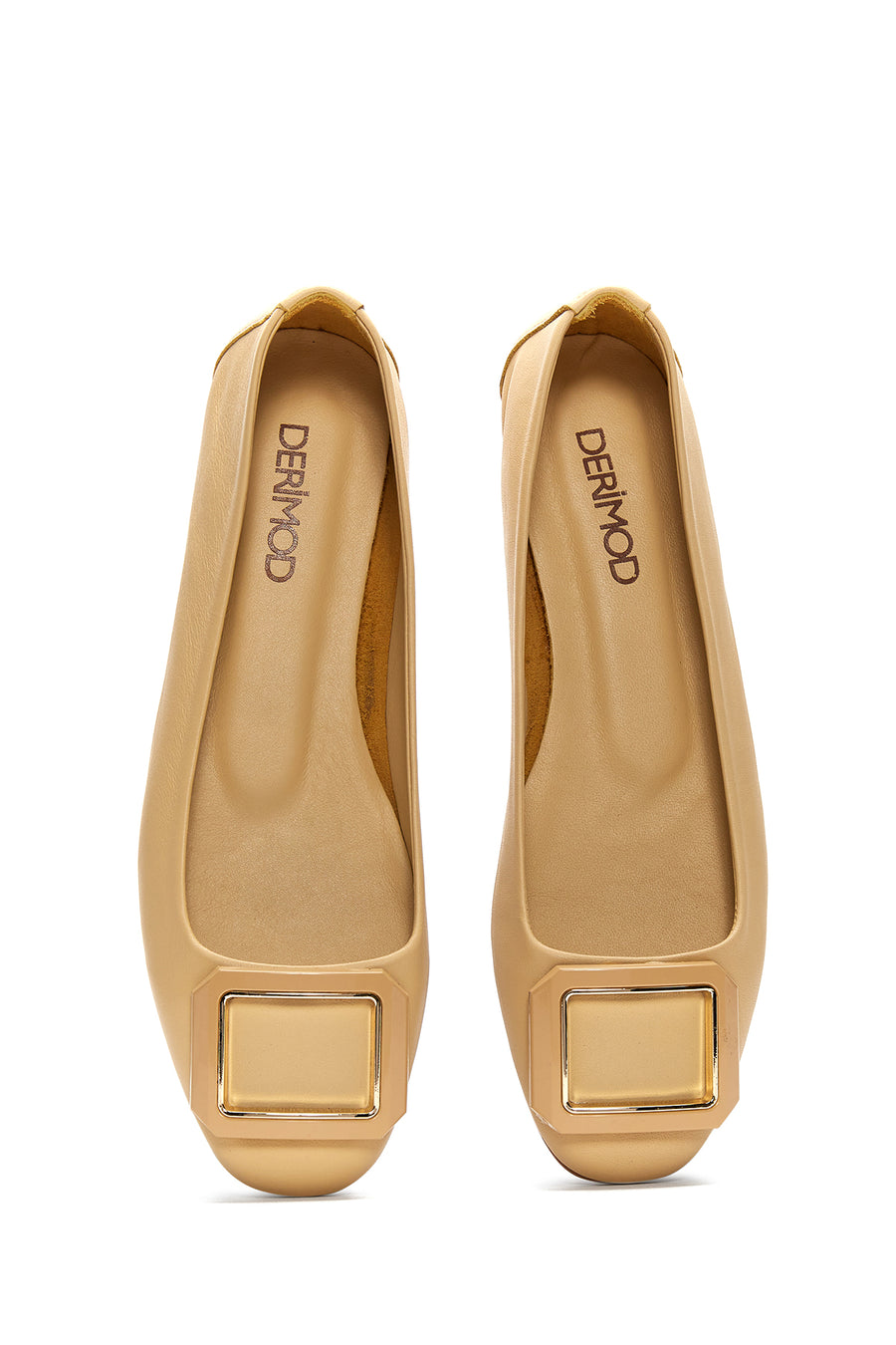 Women's Yellow Leather Buckle Ballerinas