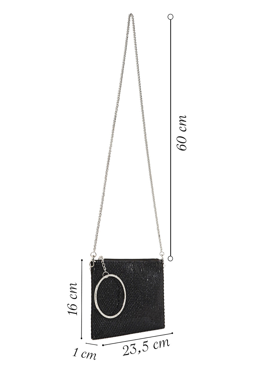 Women's Black Stone Long Chain Strap Evening Clutch Bag