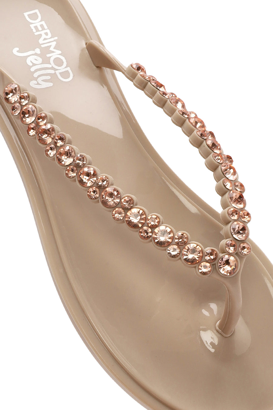 Women's Beige Flip Flops with Stones Jelly Slippers