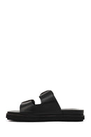 Women's Black Double Buckled Leather Slippers | Derimod