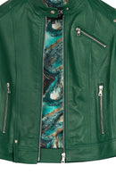Sonia Woman Green Short Leather Jacket | Derimod