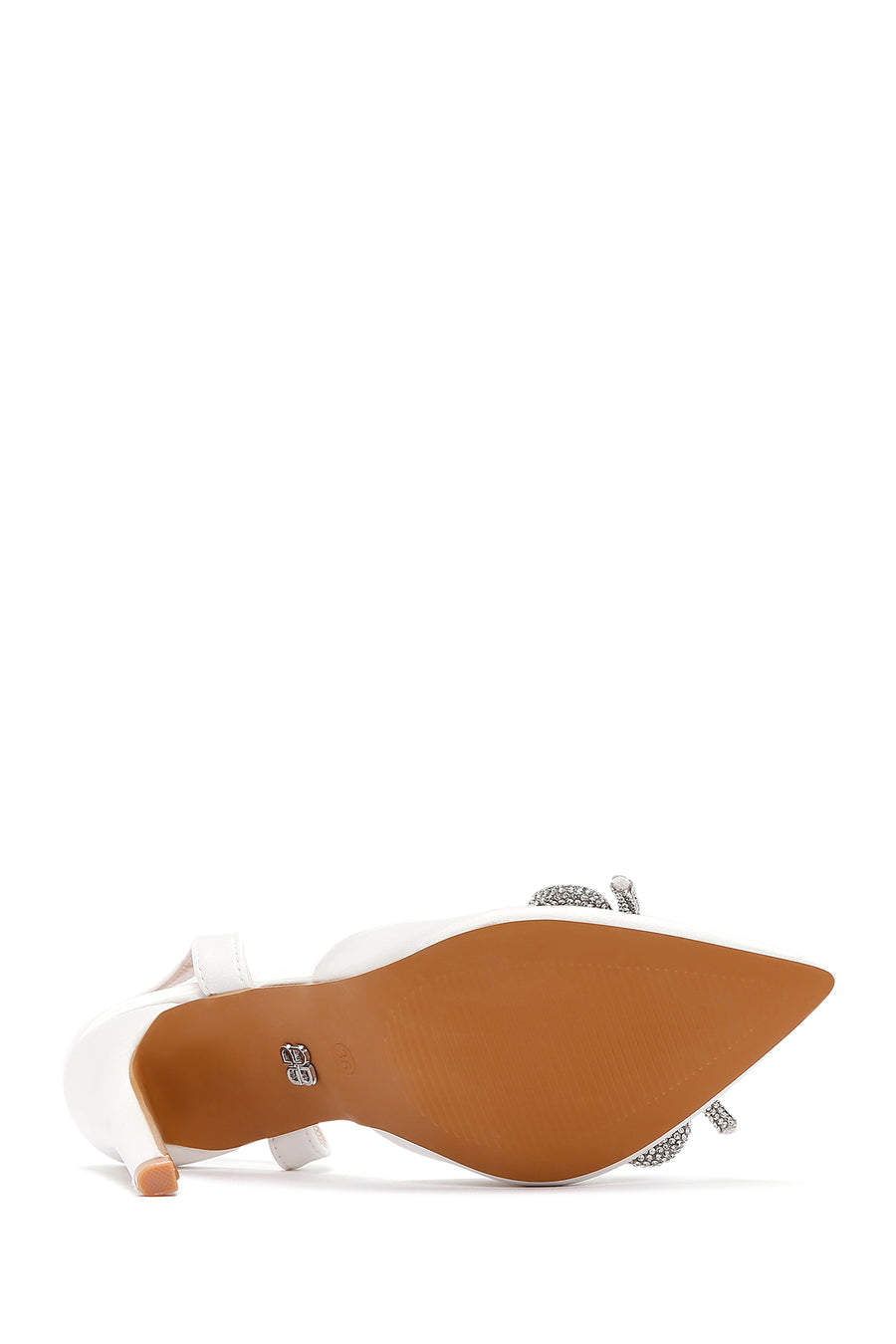 Women's White Stone Open Back Thin Heeled Suede Stiletto