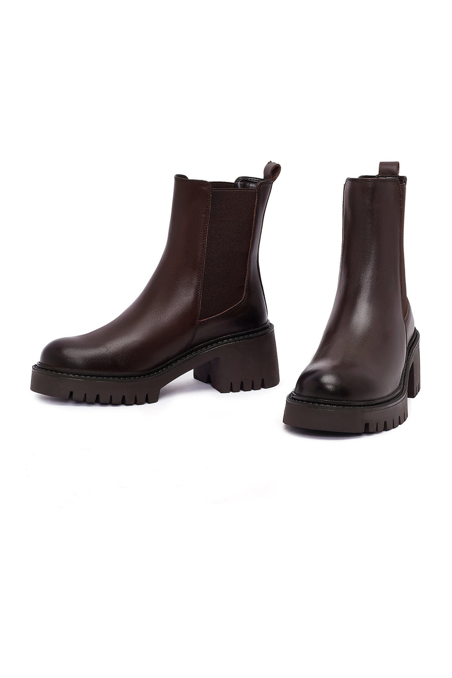 Woman Brown Chunky-heeled Leather Chelsea Boots