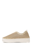 Woman Gold Lace-Up Chunky Sole Glitter Fabric Casual Shoes | Derimod