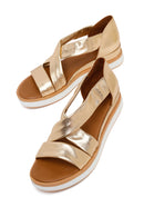 Women's Gold Chunky Metallic Leather Sandals | Derimod