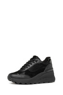 Geox Women's Black Spherica Ec13 Lace-Up Chunky Sole Leather Sneaker | Derimod