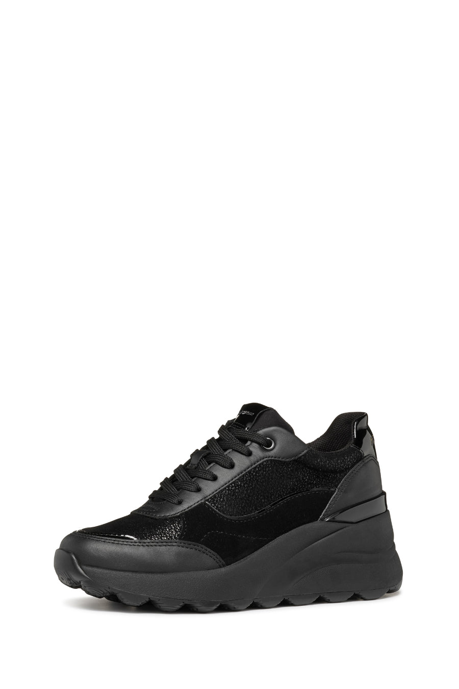 Geox Women's Black Spherica Ec13 Lace-Up Chunky Sole Leather Sneaker