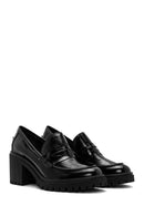 Woman Black Thick-Heeled Patent Leather Leather Masculine Loafer | Derimod