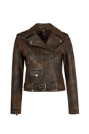 Newage Woman Brown Slim-Fit Biker Leather Jacket | Derimod