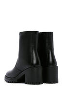 Women's Black Zippered Thick Heeled Leather Boots | Derimod