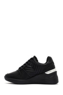 Women's Black Lace-Up Wedge Heel Leather Sneakers | Derimod