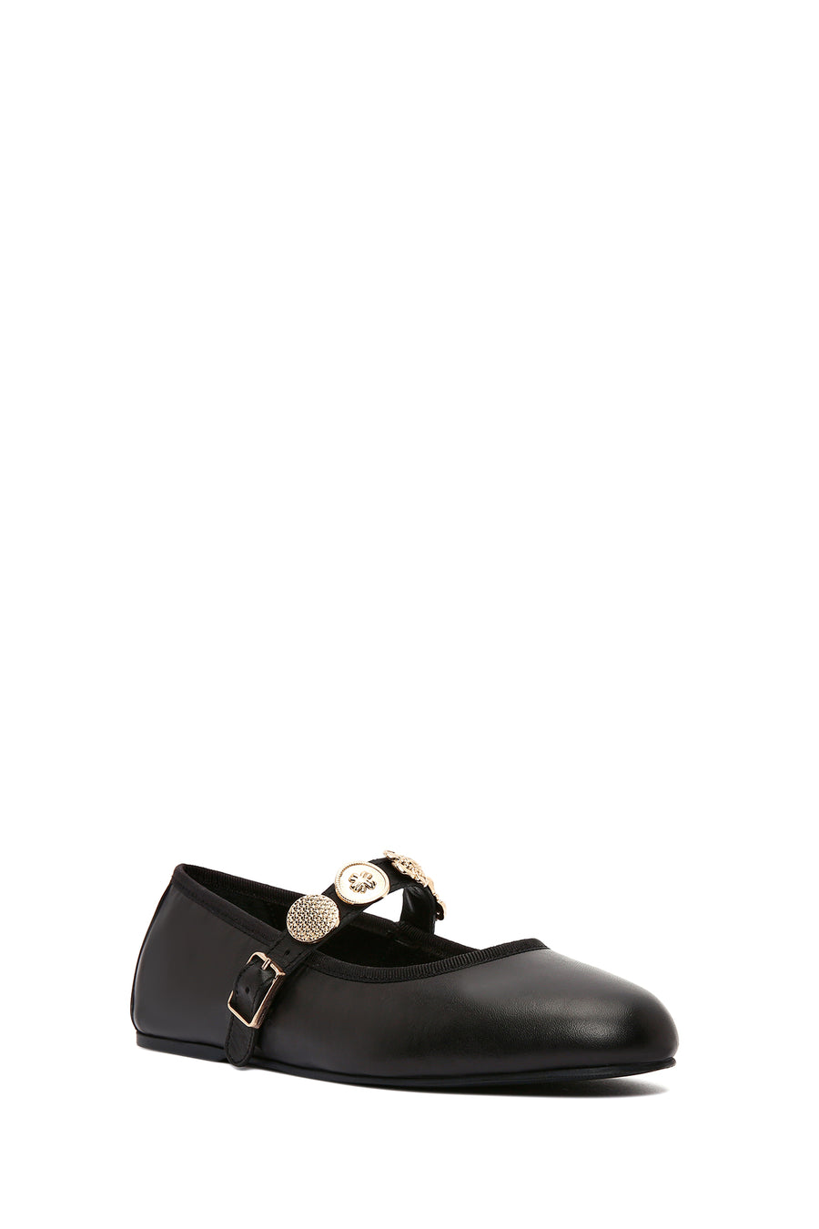 Women's Black Buckle Leather Ballerinas