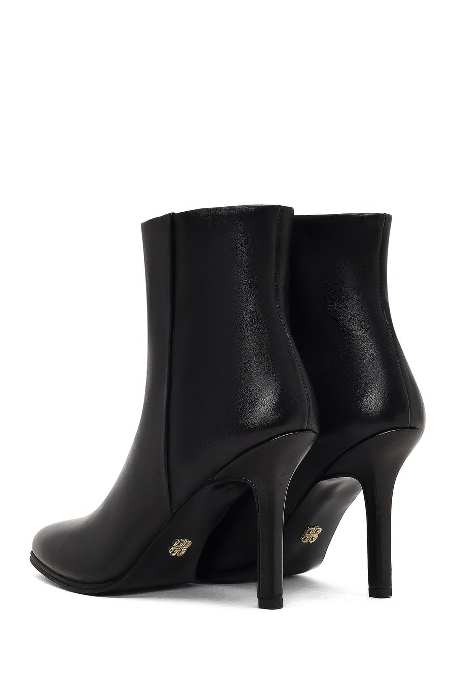 Women's Black Zippered High Thin Heel Leather Boot