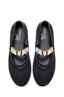 Women's Black Jelly Ballet Flats with Rhinestones | Derimod