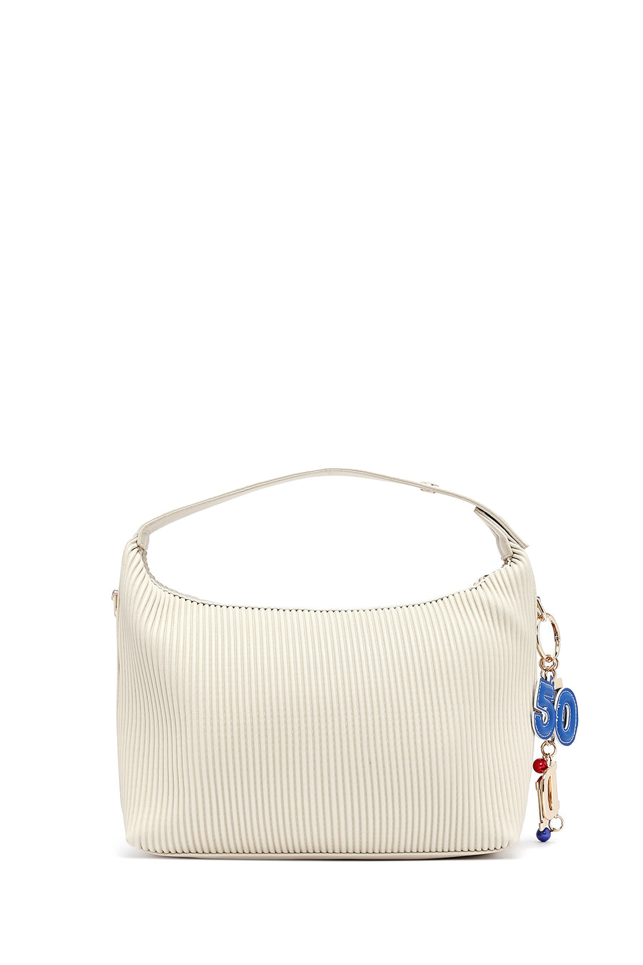 Women's Cream Long Strap Printed Charm Handbag