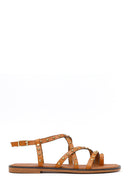 Women's Tan Buckled Leather Bodrum Sandals | Derimod