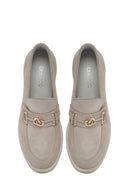 Women's Beige Buckled Thick Heel Suede Leather Masculine Loafer | Derimod