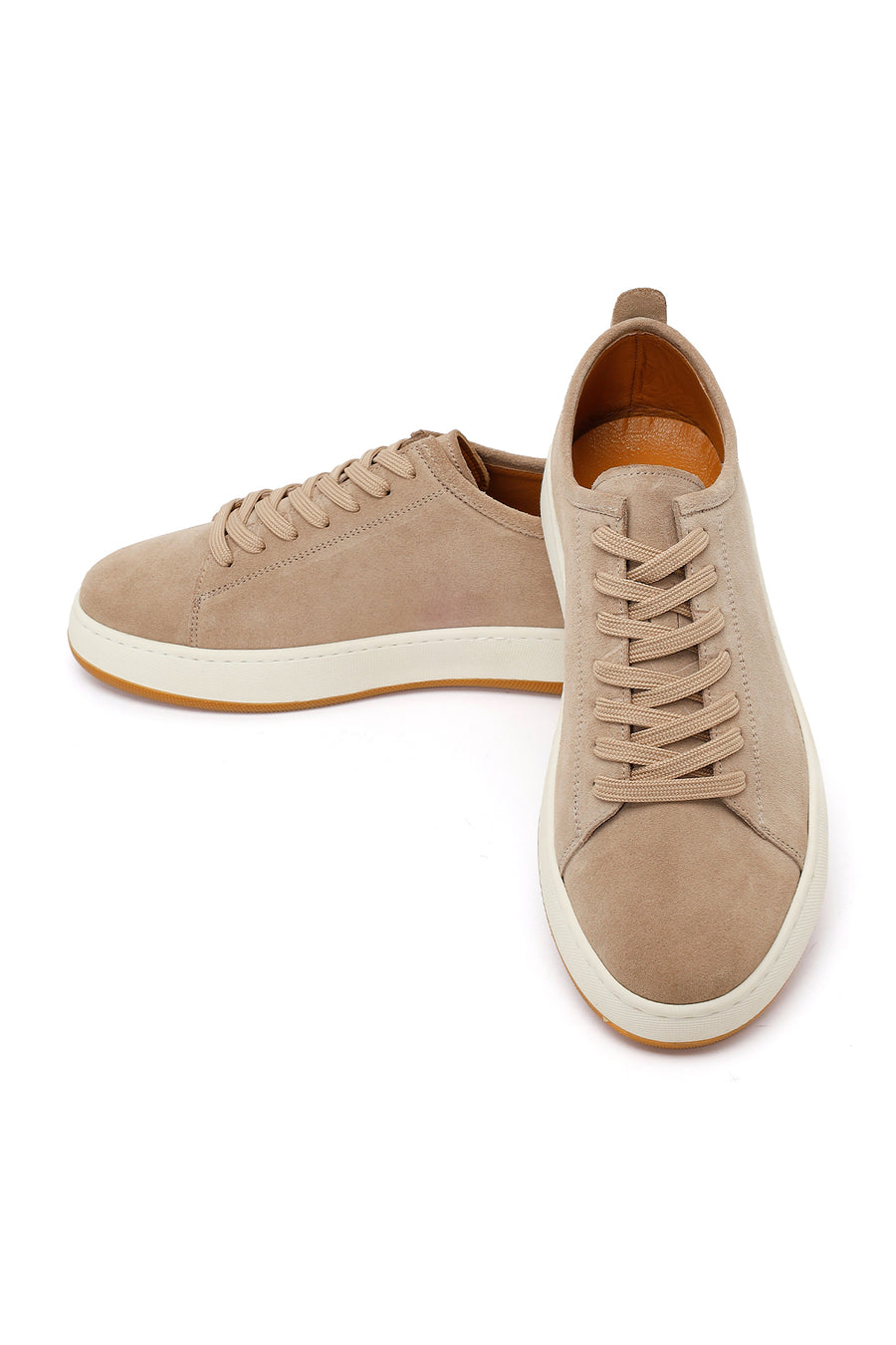 Male Beige Lace-Up Thick-Soled Suede Leather Sneaker