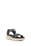 Woman Black Thick-Soled Fabric Comfort Sandal | Derimod