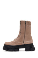 Women's Pink Suede Leather Zippered Boots | Derimod