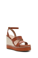 Women's Tan Ankle Buckle Wedge Heel Espadrille Sandals | Derimod