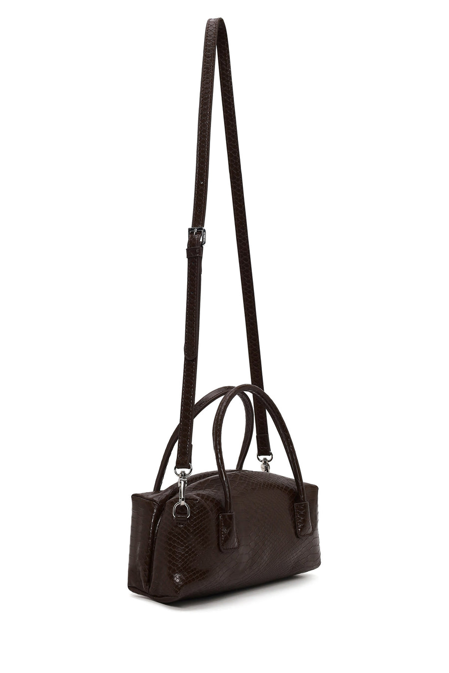 Woman Brown Long Strap Snake Print Shoulder Bag