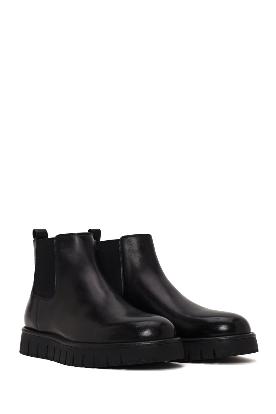 Male Black Thick-Soled Leather Casual Chelsea Boots